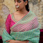 Verdigris Blue Zari Weaving Organza Saree with Embroidered Blouse