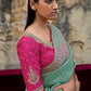 Verdigris Blue Zari Weaving Organza Saree with Embroidered Blouse