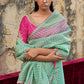 Verdigris Blue Zari Weaving Organza Saree with Embroidered Blouse