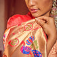 Salmon Pink Woven Banarasi Paithani Silk Saree