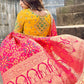 Yellow Banarasi Silk Lehenga With Pink Dupatta