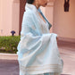 Baby Blue Woven Linen Silk Saree