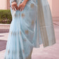 Baby Blue Woven Linen Silk Saree