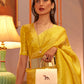 Aureolin Yellow  Designer Satin Silk Saree