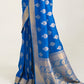 Egyptian Blue Zari Butta Woven Banasari Silk Saree