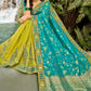 Green and Blue Half N Half Silk Saree with Embroidered work