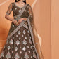Army Green Net Lehenga Choli with Cording,Thread Embroidery, Zarkan & Badla work
