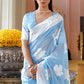 Maya Blue Lucknowi  Chikankari Weaving Silk Saree