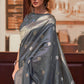 Lead Grey Woven Chanderi Banarasi Fusion Silk Saree