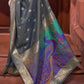 Lead Grey Woven Chanderi Banarasi Fusion Silk Saree