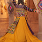 Mustard Yellow Viscose Rayon Lehenga Choli with  Koti Having Thread Embroidery & Mirror work: Navratri Special