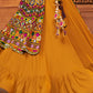 Mustard Yellow Viscose Rayon Lehenga Choli with  Koti Having Thread Embroidery & Mirror work: Navratri Special