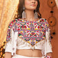 Pearl White Viscose Rayon Lehenga Choli with  Koti Having Thread Embroidery & Mirror work: Navratri Special