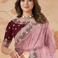 Thistle Purple Organza Tissue Silk Saree with Embroidered Border & Moti work