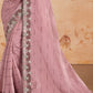 Thistle Purple Organza Tissue Silk Saree with Embroidered Border & Moti work
