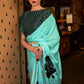 Turquoise Blue Designer Satin Crepe Printed Saree: Top Pick