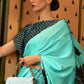 Turquoise Blue Designer Satin Crepe Printed Saree: Top Pick