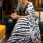 White & Black Designer Satin Crepe Printed Saree: Top Pick