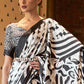 White & Black Designer Satin Crepe Printed Saree: Top Pick