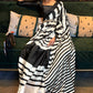 White & Black Designer Satin Crepe Printed Saree : Top Pick