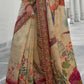 Wheat Brown Floral Digital Print Silk Saree