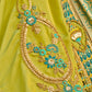 Green and Blue Half N Half Silk Saree with Embroidered work