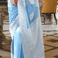 Maya Blue Lucknowi  Chikankari Weaving Silk Saree