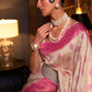 White & Pink Zari Woven Soft Silk Saree