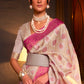 White & Pink Zari Woven Soft Silk Saree