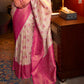 White & Pink Zari Woven Soft Silk Saree