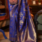 Admiral Blue Woven Banarasi Silk Saree with Tassels on Pallu