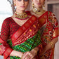 Kelly Green & Red Patola Silk Saree with Zari Border Pallu & Stone work