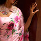 Baby Pink Floral Printed Satin Crepe Saree