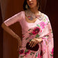 Baby Pink Floral Printed Satin Crepe Saree