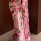 Baby Pink Floral Printed Satin Crepe Saree