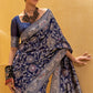 Berry Blue Lucknowi Chikankari Weaving Silk Saree