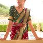Red & Green Patola Silk Saree with Zari Border & Tassels On Pallu
