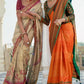 Wheat Brown Floral Digital Print Silk Saree