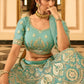 Turquoise Blue Organza Lehenga Choli with Zari, Dori, Resham, Gota & Zarkan work