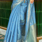 Azure Blue Handloom Weave Organza Silk Saree