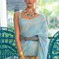 Baby Blue Chikankari Weaving Silk Saree with Sequins work