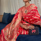 Venetian Red Two Tone Meenakari Weaving Organza Silk Saree