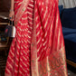 Venetian Red Two Tone Meenakari Weaving Organza Silk Saree