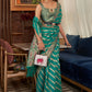Turquoise Green Two Tone Meenakari Weaving Organza Silk Saree