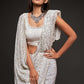 Pearl White Sequins & Thread Embroidered Designer Georgette Saree: Top Pick