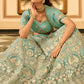 Turquoise Blue Organza Lehenga Choli with Zari, Dori, Resham, Gota & Zarkan work