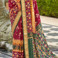 Red & Green Patola Silk Saree with Zari Border & Tassels On Pallu