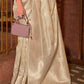 Beige Brown Handloom Weaving Tussar Silk Saree