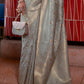 Argent Grey Woven Tussar Silk Saree : Top Pick