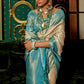 White & Blue Zari Woven Silk Saree with Tassels on Pallu